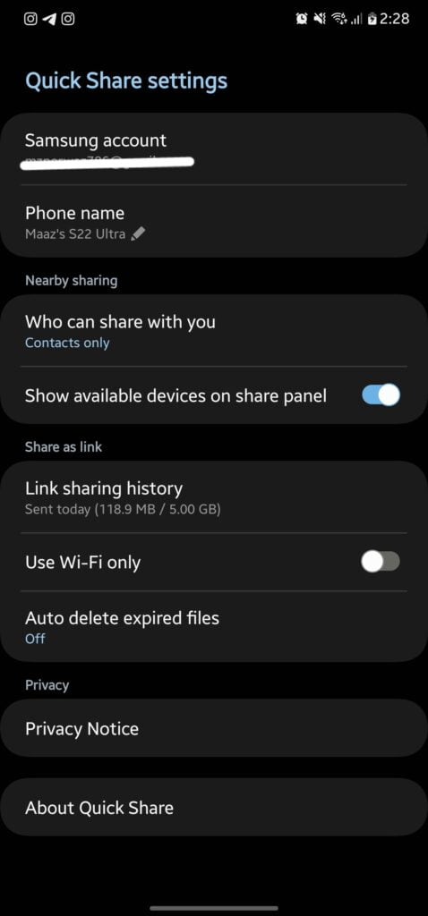use quick share samsung